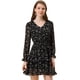thumbnail image 1 of Vestido floral con cuello En V y manga larga con lazo En la cintura y dobladillo con volantes En capas Allegra K Negro S, 1 of 5