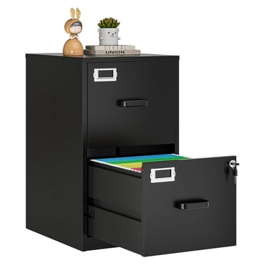 2 Drawer File Cabinet with Lock,Black Metal Vertical File Cabinets for A4 Legal/Letter Size, Filing Cabinets for Home Office, Under Desk File Cabinet, Easy Assemble