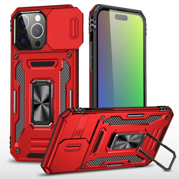 for iPhone 17 Pro Max Case, with Slide Camera Cover & Privacy Tempered Glass Screen Protector & Ring Kickstand Military Grade Heavy Duty Protection Cover for iPhone 17 ProMax - Orange