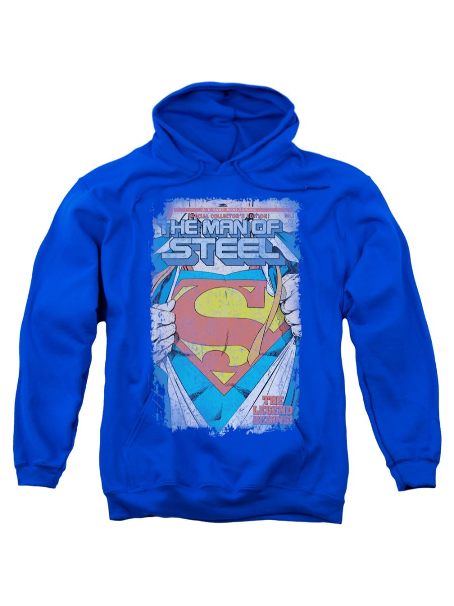 Superman DC Comics Man Of Steel Shield Adult Blue Flame Shield Pull-Over Hoodie 