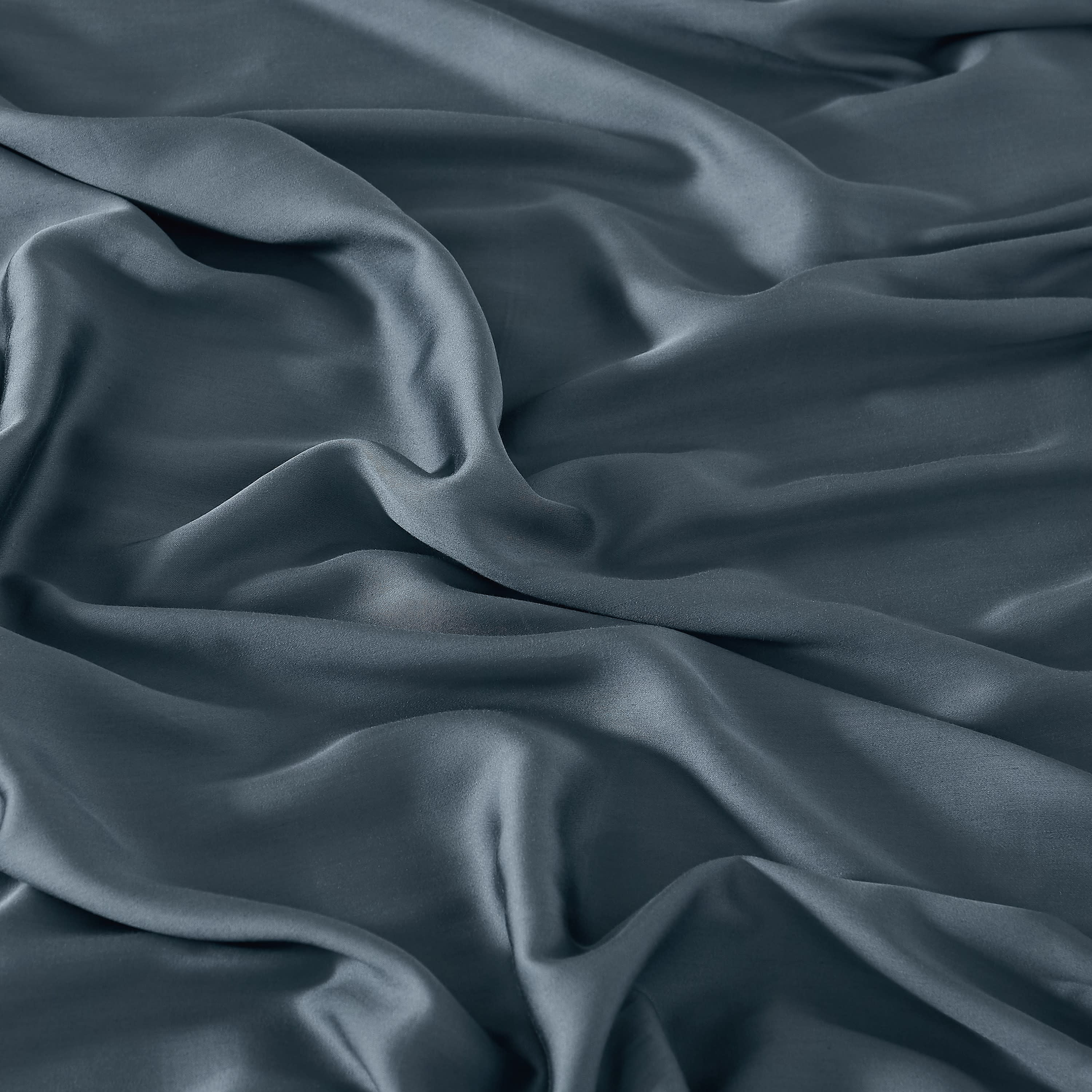 Brooklyn Loom 300 Thread Count Sateen 100% Rayon from Bamboo Deep Pocket 4 Piece Queen Sheet Set in Blue, All Season, Adult Size, OEKO-TEX Certified