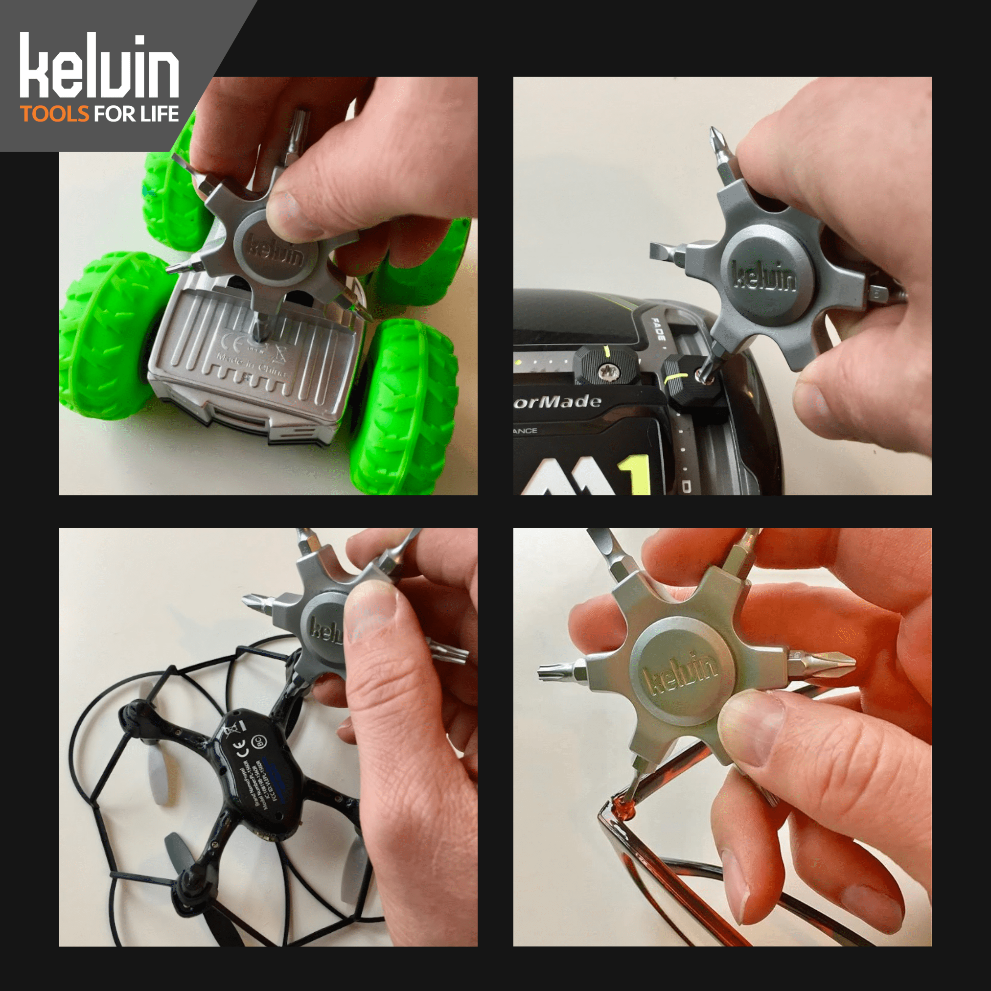 Kelvin Tools Kelvin 07 Fidget Spinner Multitool - Pocket Spinner Multi-Screwdriver with Six Chromoly Steel Heads, Multi Bit Screwdriver for Adults, Includes 2 Straight, 2 Phillips, 2 Torx Bits