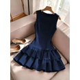 thumbnail image 4 of Navy Blue Sleeveless Fit & Flare Mini Dress With Tiered Ruffle Skirt And Bow Detail, 4 of 8