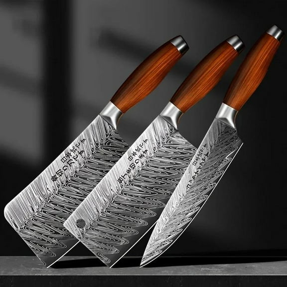 Professional Forged Japanese Chef Knives Set - High Grade Stainless Steel Blade, Ergonomic Brushed Imitation Wood Handle, Sharp Slice Bone Cutter, Multi-Purpose Kitchen Knife