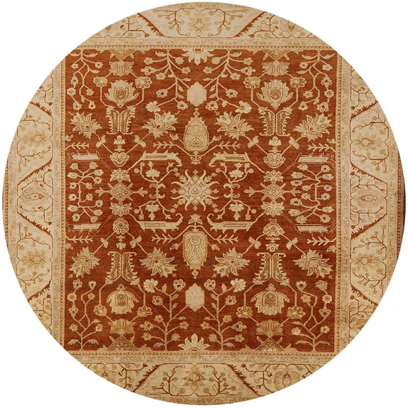 Ahgly Company Indoor Round Mid-Century Modern Red Oriental Area Rugs, 7' Round