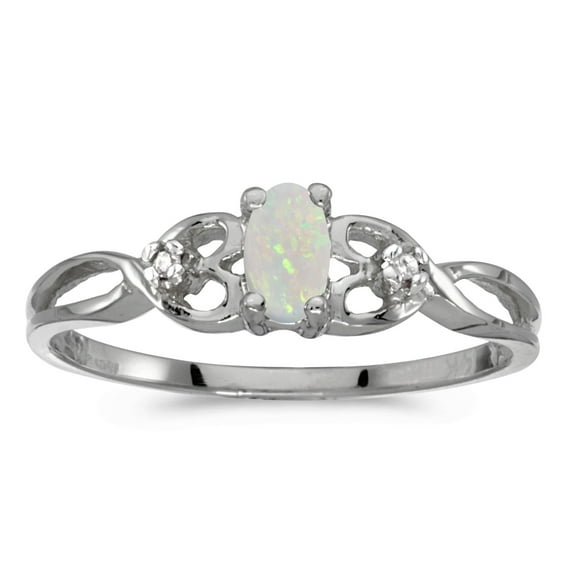 10k White Gold Oval Opal And Diamond Ring