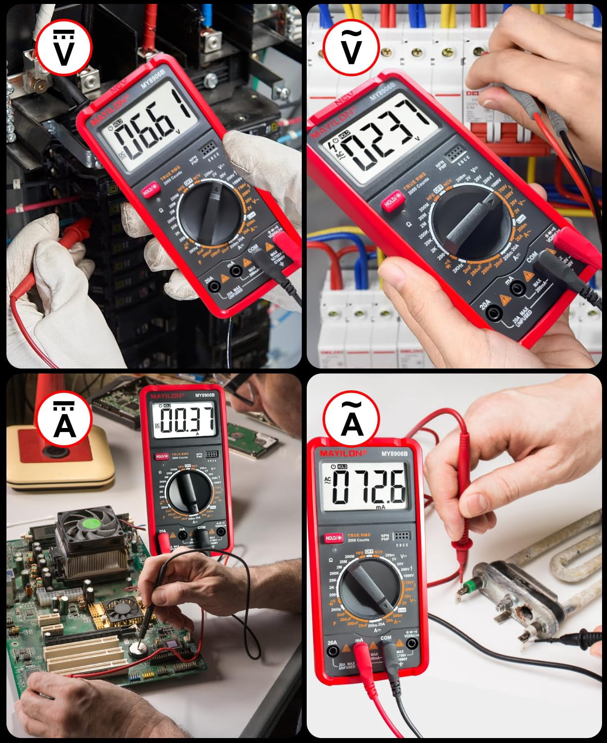 8906 Multimeter Tester Digital Multimeter, 750-1000 Measurements of DC/AC Voltage, DC/AC Current, Resistance, Continuity, Diode, Frequency, Transistor Live Line Detection