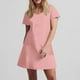 thumbnail image 5 of Vestido Corto de Verano de Moda de Color Sólido Vestido Casual de Cuello en V de Manga Corta, Desgaste Ligero de Poliéster para las Mujeres, Lavado de Manos, 5 of 7