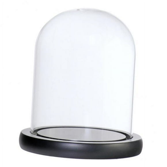 DOLITY 3X Decorative Glass Cloche Bell Jar Dome with Wooden Base Display Decor_Black C