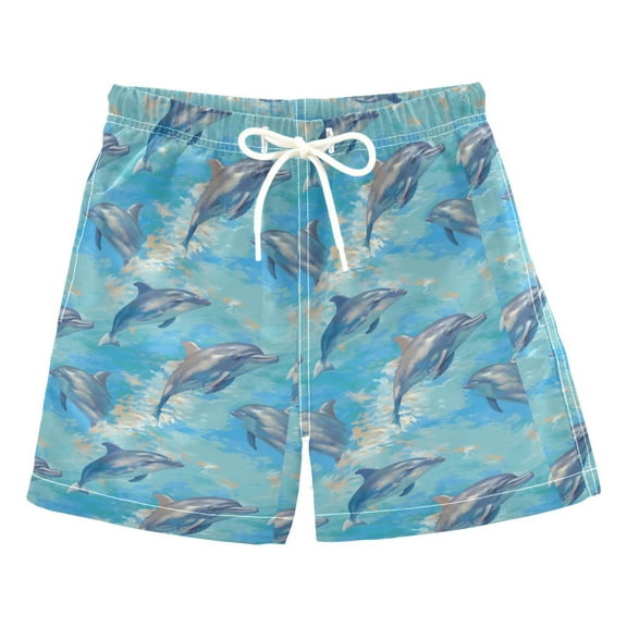 joogoo Boys Swim Trunks Dolphins in Water Beach Board Shorts Drawstring Swimsuit 3T