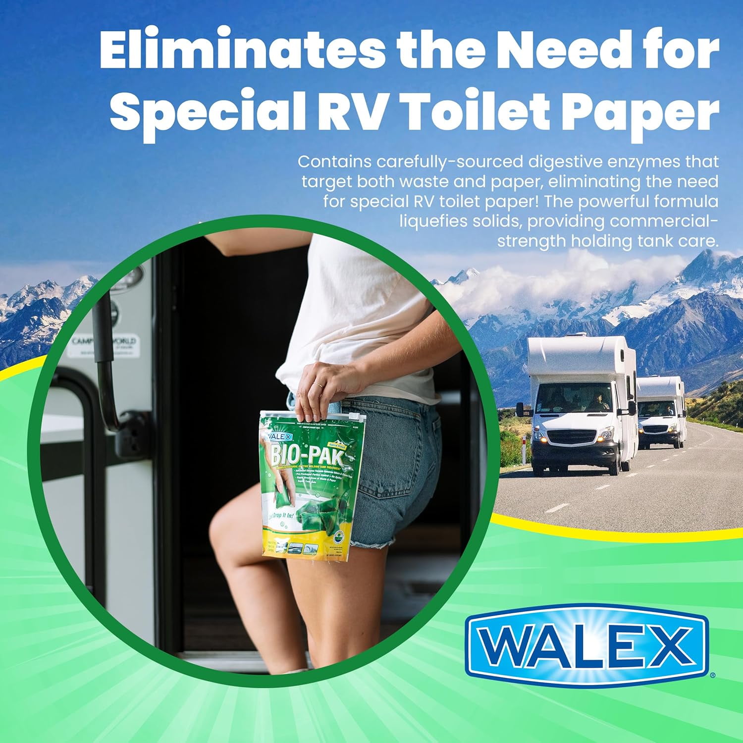 (3 pack) Walex Bio-Pak RV & Marine Toilet Treatment - 10 Rapid Dissolve Treatments - Alpine Fresh Fragrance