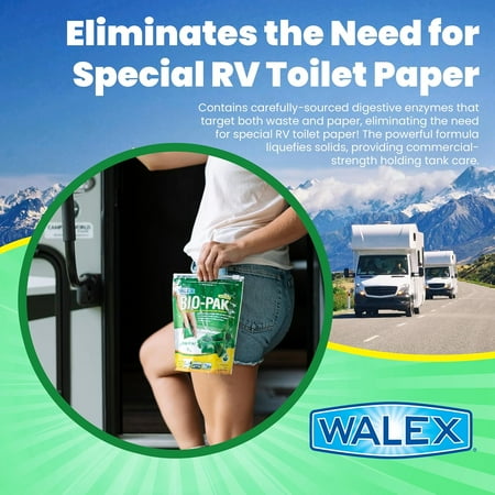 Walex Bio-Pak Holding Tank Deodorizer/Digester for RV Holding Tanks Green Alpine Scent Large Drop-In
