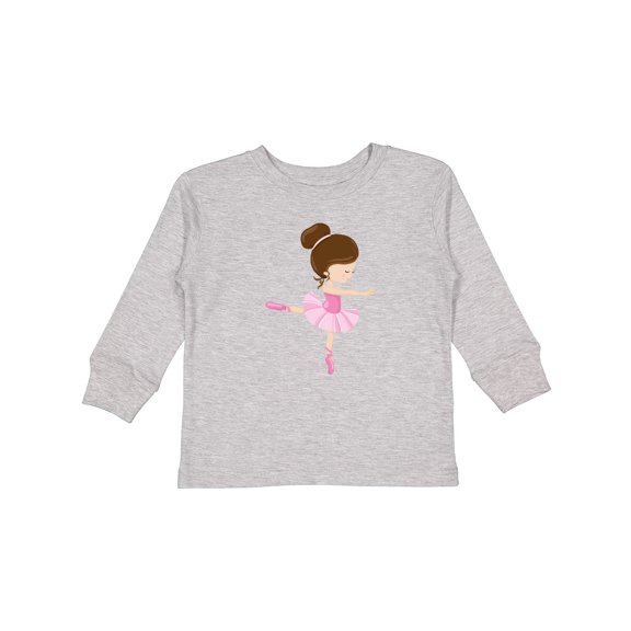 Inktastic Ballerina, Ballet Girl, Ballet Dance, Brown Hair Girls Long Sleeve Toddler T-Shirt