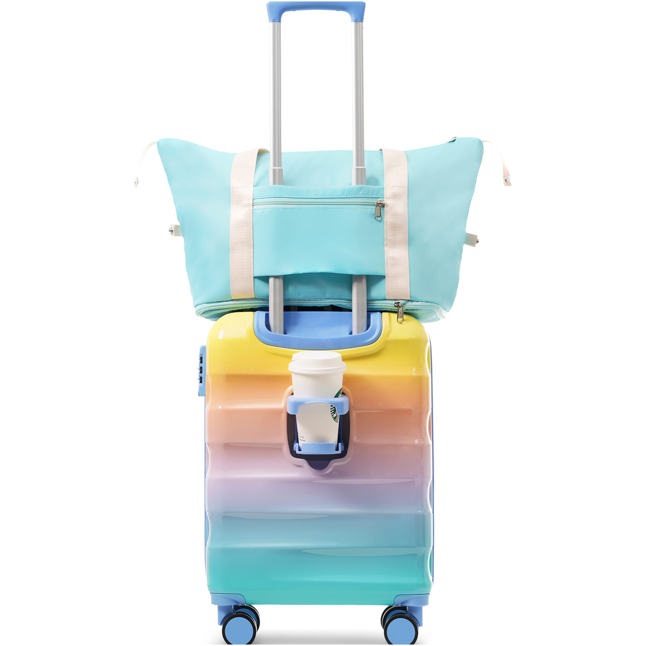 JERFIT 20 Inch Carry On Luggage 2 Piece Set, Lightweight Expandable Hardshell Suitcase with Spinner Wheels, TSA Lock & Cup Holder, Airline Approved, Blue/Orange