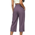 thumbnail image 6 of Women's Capri Suit Trousers High Waist Pleated Cropped Wide Leg Dress Pants with Pockets Business Casual office Work Cropped Pants Purple, 6 of 6