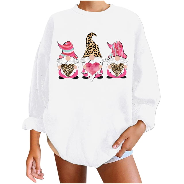 RKSTN Chandail en Molleton de la Saint-Valentin pour Femmes Surdimensionné Mode Décontractée Manches Longues Col Rond Chandail en Molleton Grande Taille Imprimé Cœur d'Amour Couleur Unie