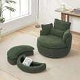 thumbnail image 2 of 38” Swivel Accent Barrel Chairs, Swivel Chair with Removable Headrest, Chaise Lounge Indoor with Neck Support Pillow, Swivel Chairs for Living Room, Oversized Chair with Ottoman, Green, 2 of 9