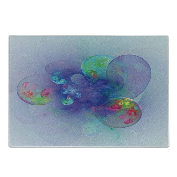Spires Cutting Board, Psychedelic Abstract Digital Odd and Colorful Misty Like Balloons Trippy Graphic, Decorative Tempered Glass Cutting and Serving Board, Small Size, Violet Red, by Ambesonne