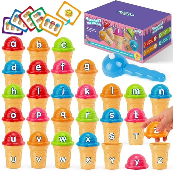 Aizweb Alphabet de Crème Glacée Jouets Éducatifs, Jeu de Correspondance de Couleurs pour Tout-Petits, Empilage Montessori Préscolaire Maternelle Activités d'Apprentissage