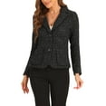 thumbnail image 4 of BLAZER DE TWEED PARA MUJER CHIC INSPIRADOR CON SOLAPA EN V, MANGA LARGA, ELEGANTE Y CASUAL DE NEGOCIOS, TALLA M EN NEGRO, 4 of 6