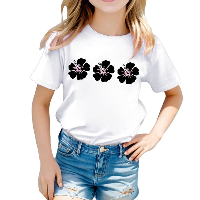 TZEWGL Casual Shirt For Infnat Graphic Pattern Printed Round Neck Short Sleeved Top For Girls Boys size 6-7T