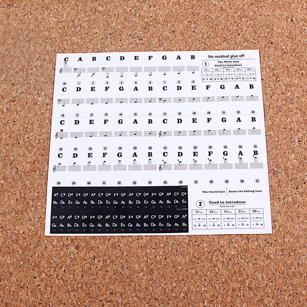 funnybeans piano keyboard music note full set stickers removable transparent for white black 88 61 54 49 keys walmart com