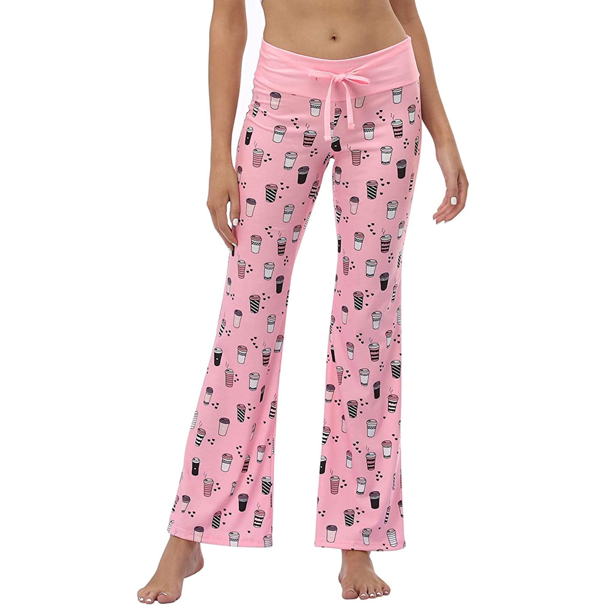 HDE Pajama Pants for Women PJ Pants Comfy Loungewear Pink Coffee L ...