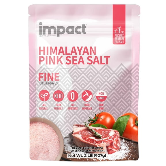 Impact Products Himalayan Pink Sea Salt, Gluten Free Fine-Grain Salt Substitute for Keto Diet & Everyday Cooking, 2 lb