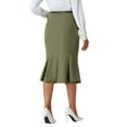 thumbnail image 3 of INSPIRE CHIC Women's Work Solid Skirt Below Knee Lenght Fishtail Skirts with Belt XL Olive Green, 3 of 5
