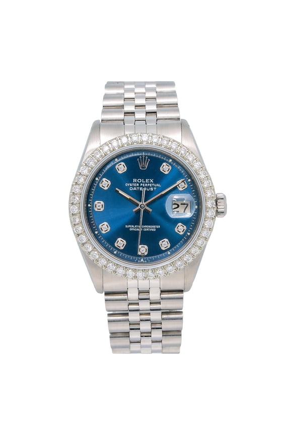 Pre-Owned Rolex Datejust 1601 36MM Blue Diamond Dial With Stainless Steel Jubilee Bracelet