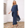 thumbnail image 3 of DARING DIVA Women's 2 Piece Chiffon Sets Dressy Pantsuit High Low Top Outfit S Dark Blue, 3 of 8