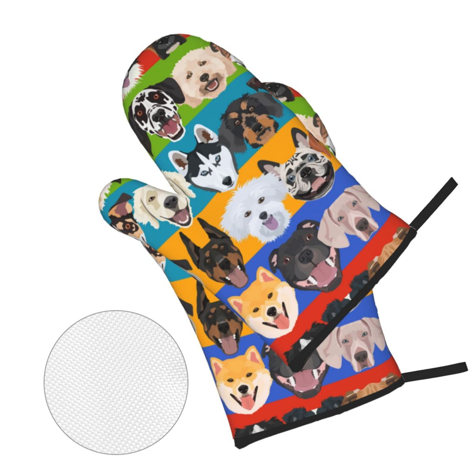 Colorful Dog Dogs Pattern 4Pcs Oven Mitts and Pot Holders Sets Oven Kitchen Gloves Hot Pads for Cooking BBQ Baking Grilling