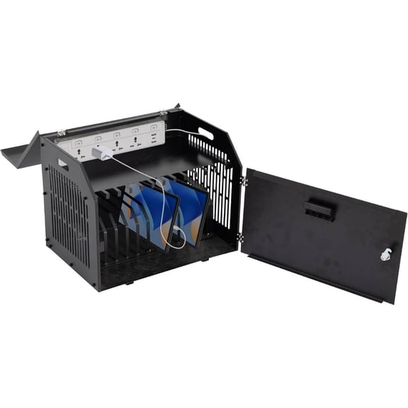 Reykilor 12-Device Portable Charging Station with Lock for Tablets iPads Chromebooks,Locking Laptop Storage Box Charging Cabinet with Cable Management