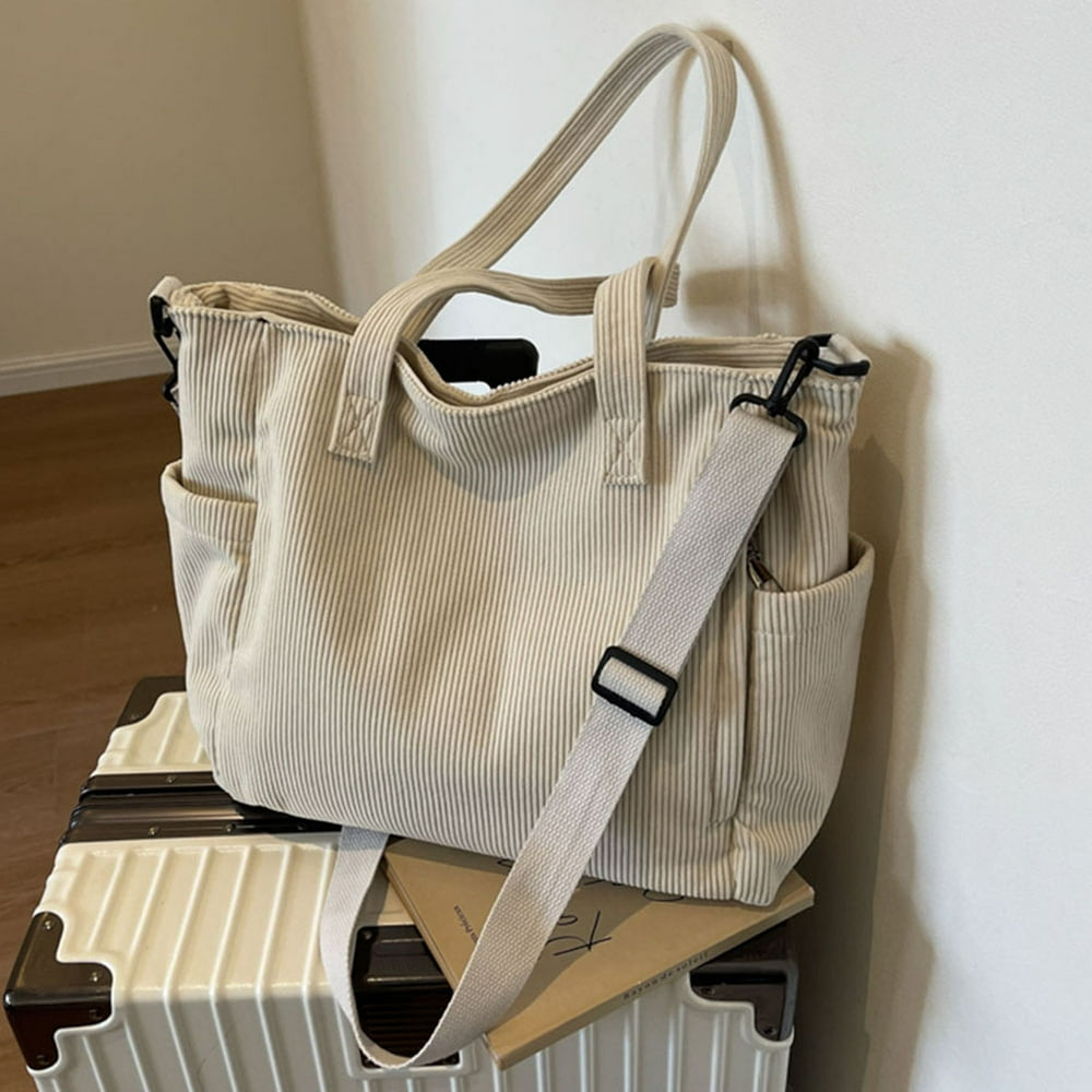 Sac Fourre-Tout Femme En Velours Côtelé - Grand, Avec Bandoulière Réglable Et Plusieurs Poches - Tendance Automne/Hiver