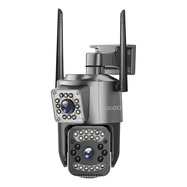 Cámara de seguridad Qigo SC03-B con resolución de 3MP visión nocturna incluida gris Detección Humana Lente doble exterior interior ángulo de visión de 360