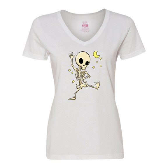 Inktastic Cute Dancing Skeleton Women's V-Neck T-Shirt