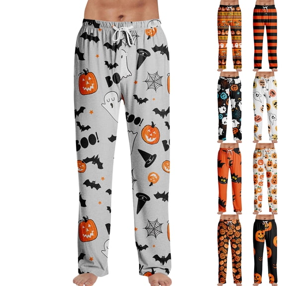 Trgacdwlo Men's Halloween Pajama Pants Funny Pumpkin Graphic Fall Wide Leg Lounge Pants Men Funny Ghost Graphic Festival Elastic Waist Mens Pajama Bottoms