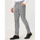thumbnail image 2 of Pantalones de vestir ajustados con frente plano y bloque de color con estampado geométrico informal para hombre S Blanco Negro, 2 of 6