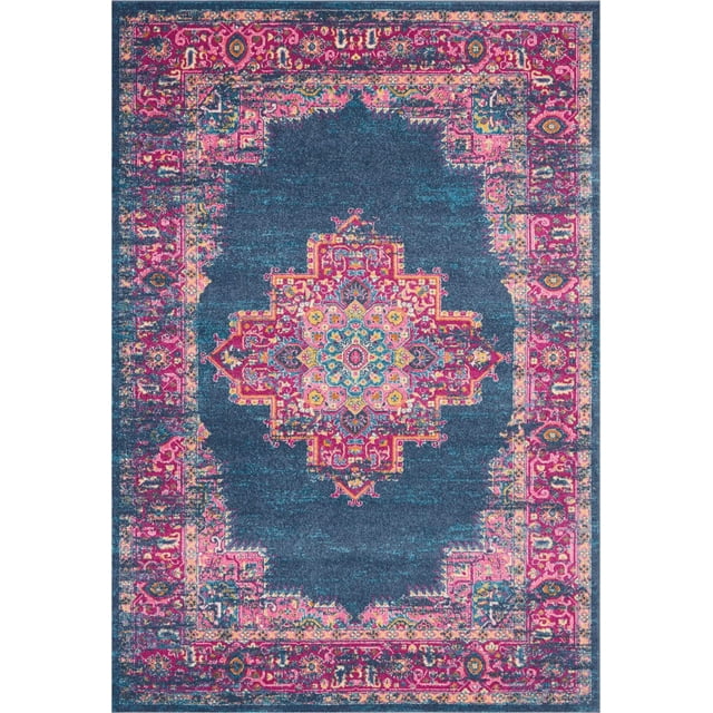 homeroots home decor 385255 7’ x 10’ Blue and Pink Medallion Area Rug