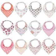 Baby Bandana Drool For Girls,12 Pack Girls For Toddler Teething And Drooling,Organic Cotton "Pink Flower"