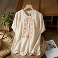 thumbnail image 2 of Embroidered Linen Tops For Women，Womens Boho Tops Embroidered Blouses For Women Women's Peasant Tops Hemp Shirt Women Bohemian Tops For Women Cotton Spring Tops Gauze Tunic Tops Pullover Shirts, 2 of 5