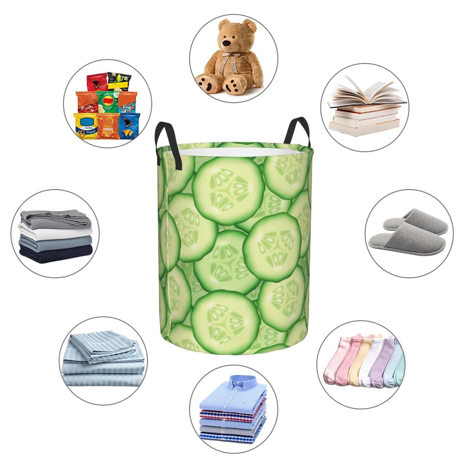 Large Laundry Basket with Handles - Cucumber Pattern funny Kids Baby Dirty Clothes Laundry Hamper for Bedroom Aesthetic