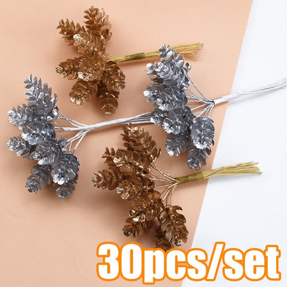 Vnanda 30Pcs/Bouquet Artificial Pine Picks Christmas Pine Picks Small Fake Pinecones Branches Artificial Pine Tree for Christmas Flower Arrangements Wreaths and Holiday Decor
