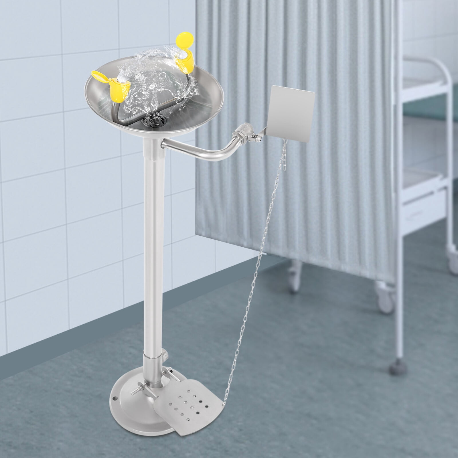Miumaeov Stainless Steel Standing Eyewash Station Lab Safety Eye Shower Washing Unit 0.2-0.4MPa