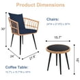 thumbnail image 5 of Outdoor Bistro Sets, 3 Piece Natural Color Wicker Chairs Set, Navy Cushioned Patio Conversation Chairs Sets with 2 Armchairs and Tempered Glass Coffee Table, for Yard, Deck, Poolside, D8555, 5 of 8