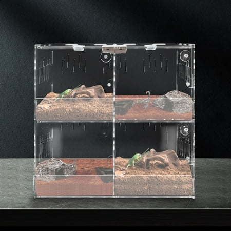 YIYIBYUS Reptile Terrarium Cage 4 Grids Acrylic Pet Tank Enclosure Box Clear Display Case Insect Spiders Lizard Breeding