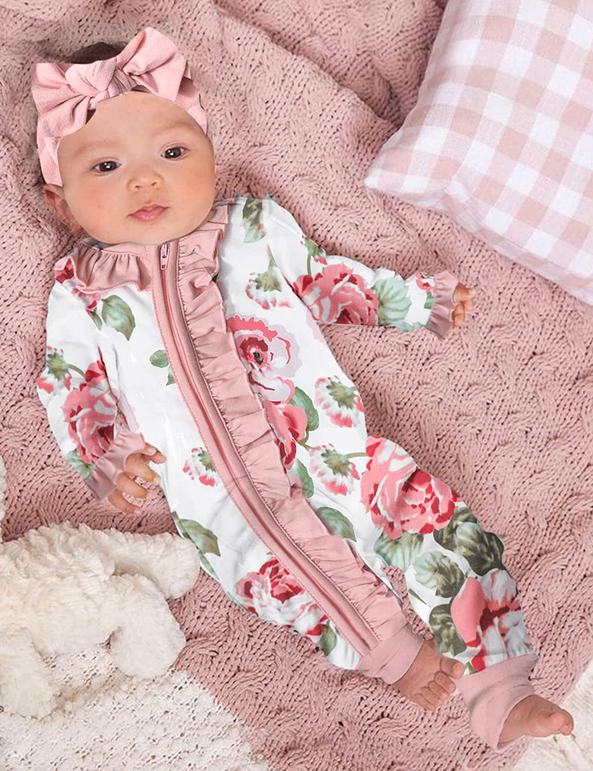 Infant Newborn Baby Girl Clothes Onesies for Baby Girl Long Sleeve Ruffle  Baby Clothes with Headband Baby Clothes for Girls