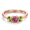 thumbnail image 3 of Gem Stone King 18K Rose Gold Plated Silver Pink Tourmaline and Green Peridot Engagement Ring for Women | 1.12 Cttw | Round 5MM | Gemstone October Birthstone | Size 5, 3 of 6