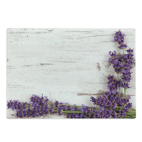 Rustic Wood Cutting Board, Lavender Flower on Vintage Old Style Table Retro Illustration, Decorative Tempered Glass Cutting and Serving Board, in 3 Sizes, by Ambesonne