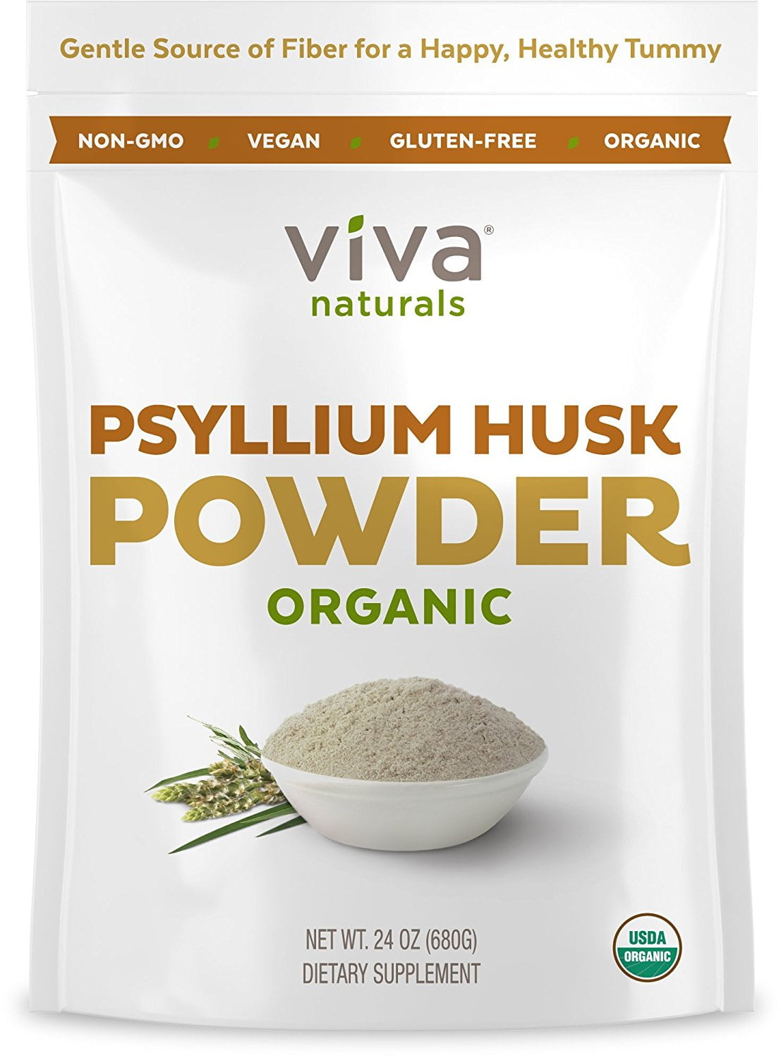 Viva naturals organic psyllium husk, everyday fiber support, finely ground, 24oz (1.5lb